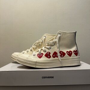 Comme Des Garcons Converse High-Top Sneakers with Red Heart Pattern